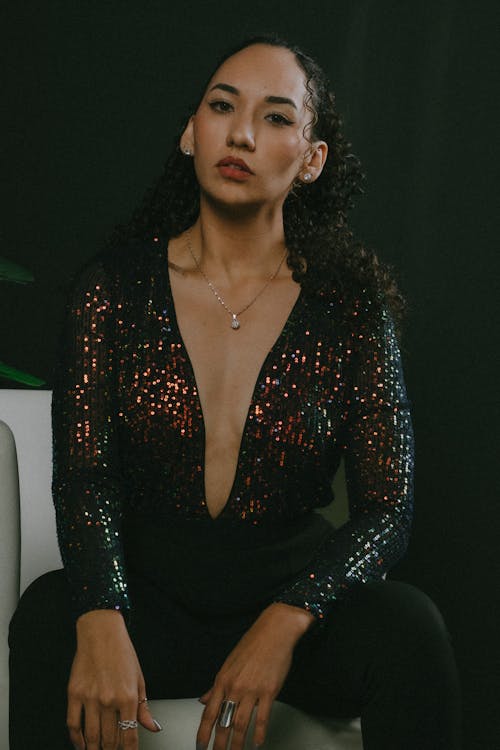 Woman Posing in Glitter Dress