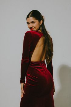 Burgundy velvet dress detail