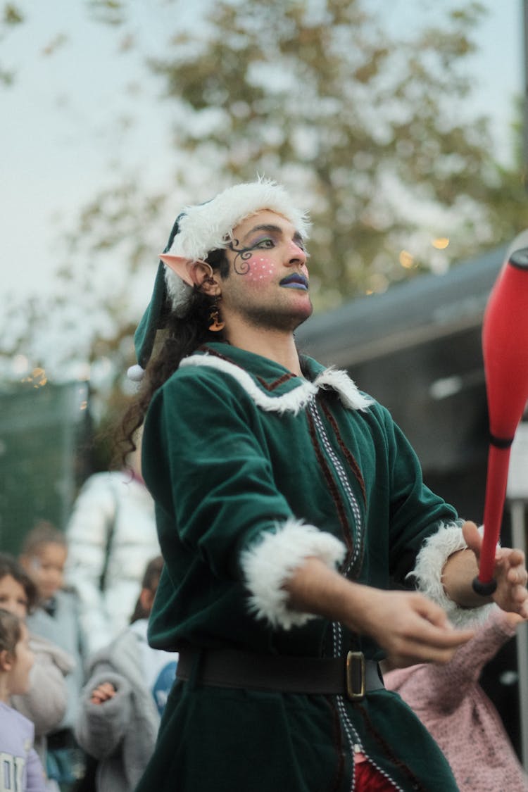 Man In Elf Juggler Costume