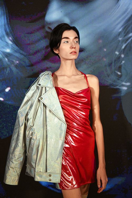 Woman in Red Dress and with Jacket Free Stock Photo Woman in Red Dress and with Jacket Free Stock Photo