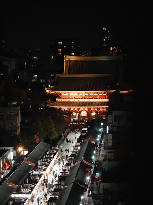 Sensoji Temple and Nakamise-dori Shopping Street in Tokyo at Night