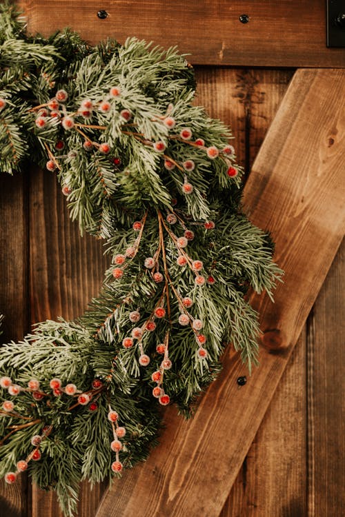 Christmas Garland on Wooden Door