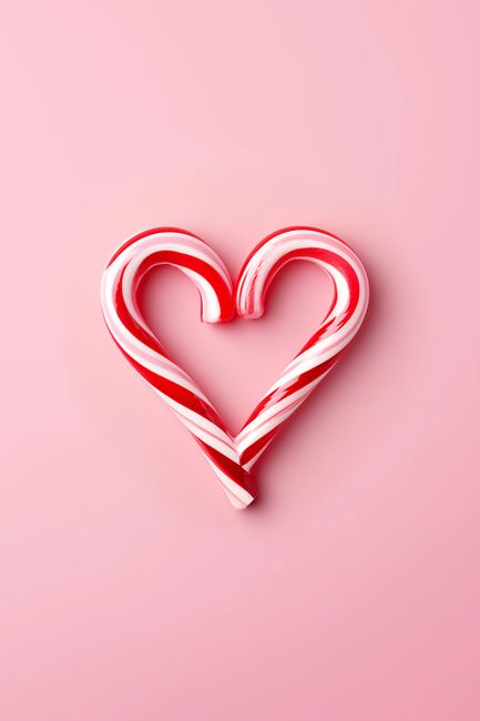 Heart-shaped candy canes on a pink background, perfect for festive decor.