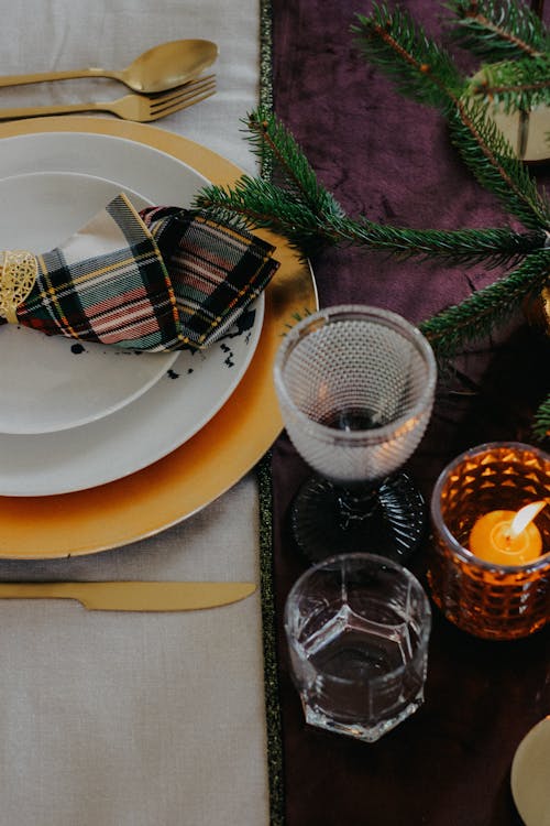 Set Table and a Lit Candle 