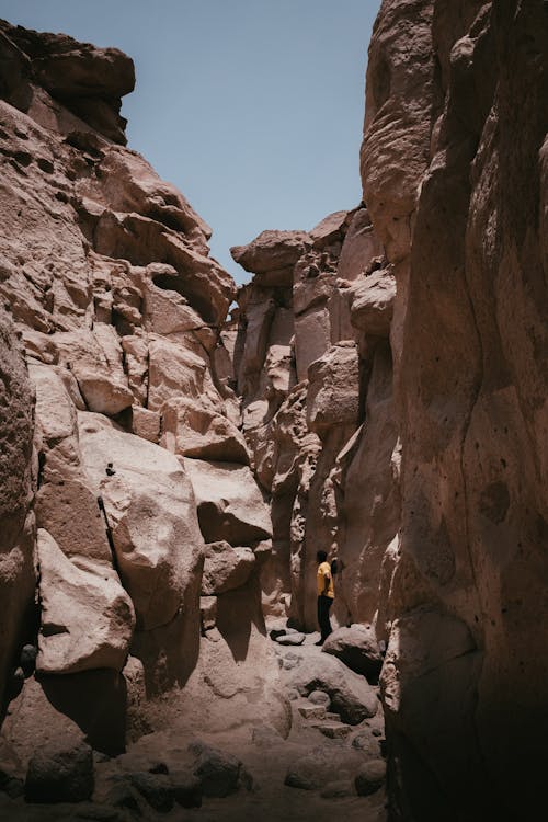 Person Standing in Barren Canyon