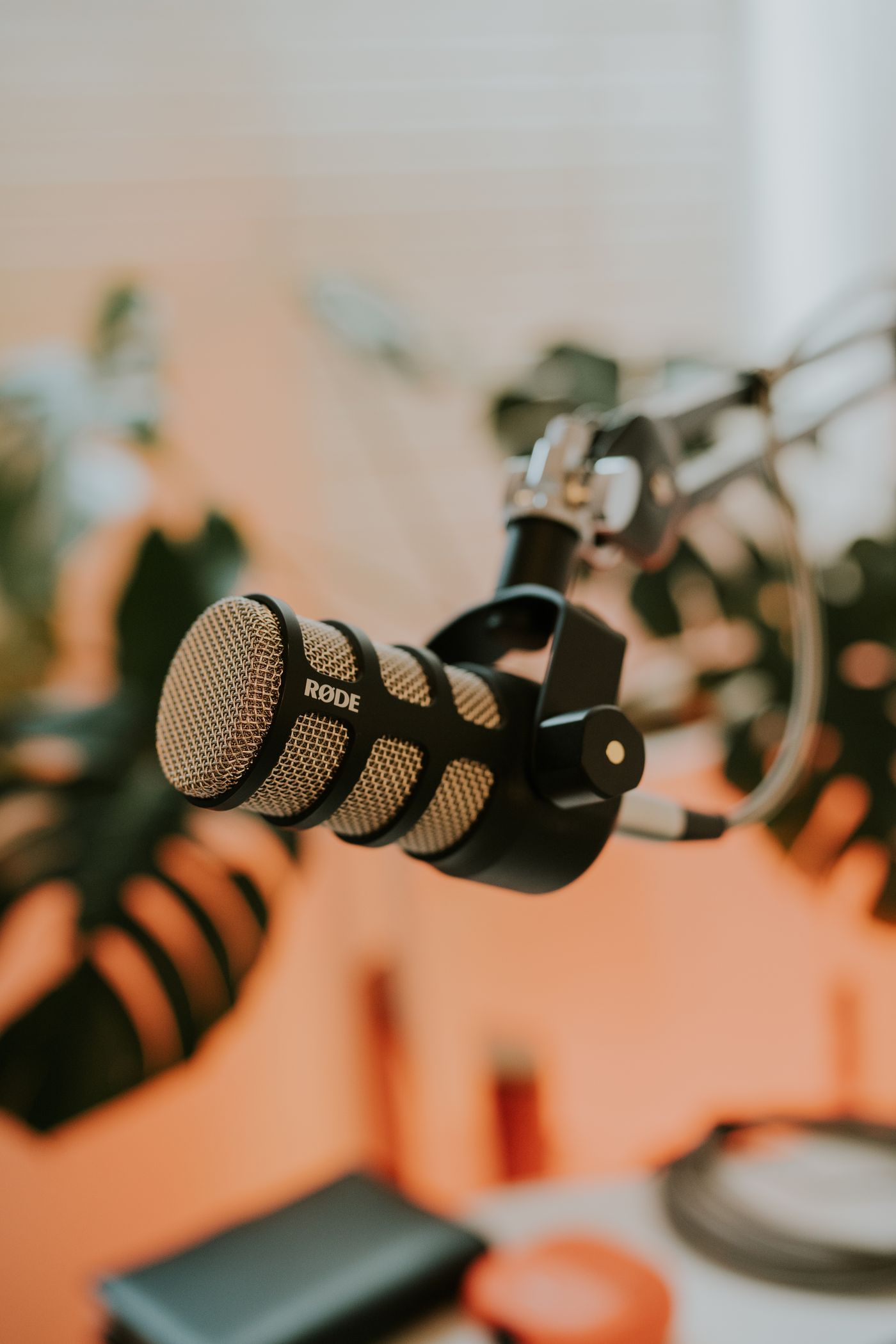Studio microphone on a boom arm
