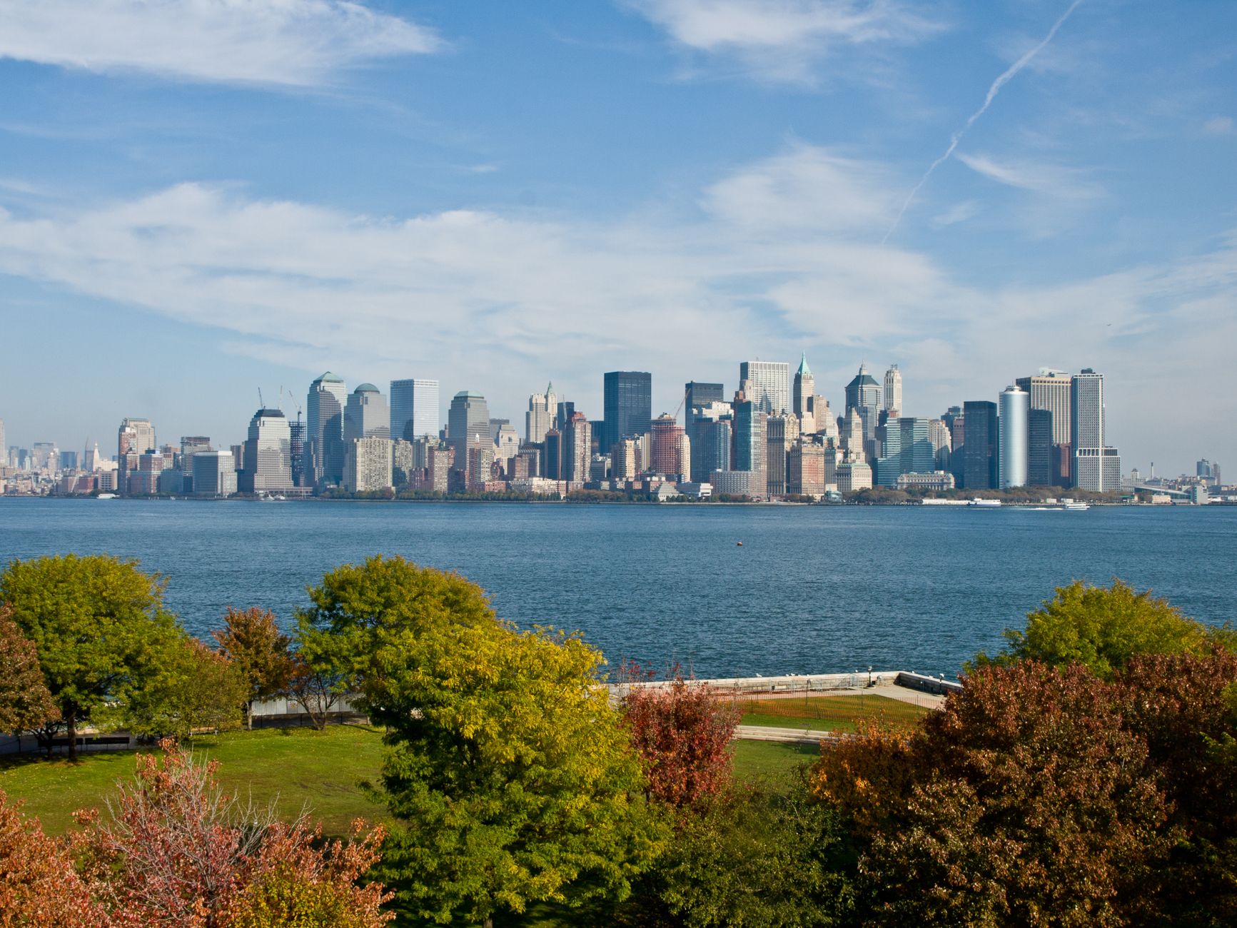 Battery Park waterfront with Statue of Liberty views in Lower Manhattan, New York City