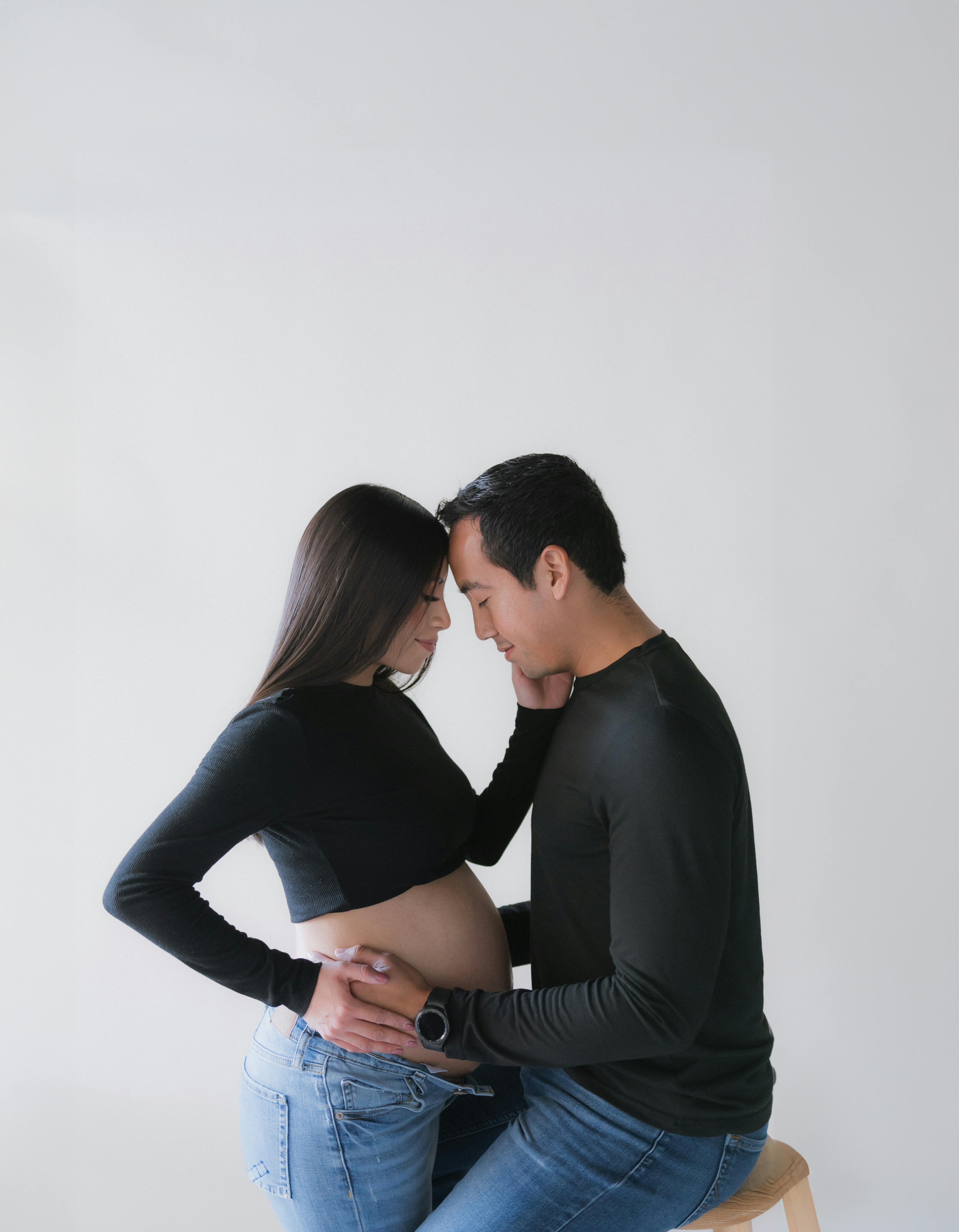 Pregnant Happy Couple Poses Over Blue Stock Photo 1618649092 | Shutterstock