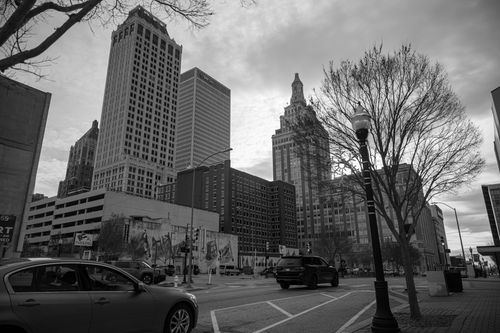 Free A striking black and white cityscape of downtown Tulsa, showcasing its distinctive architecture. Stock Photo