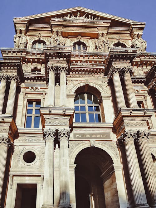 Facade of Pavillon Richelieu in Louvre, Paris