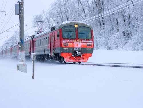 Train on Tracks in Winter