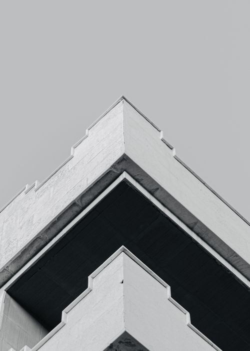 Free Low angle view of a minimalist building corner with clean lines in Almaty, Kazakhstan. Stock Photo