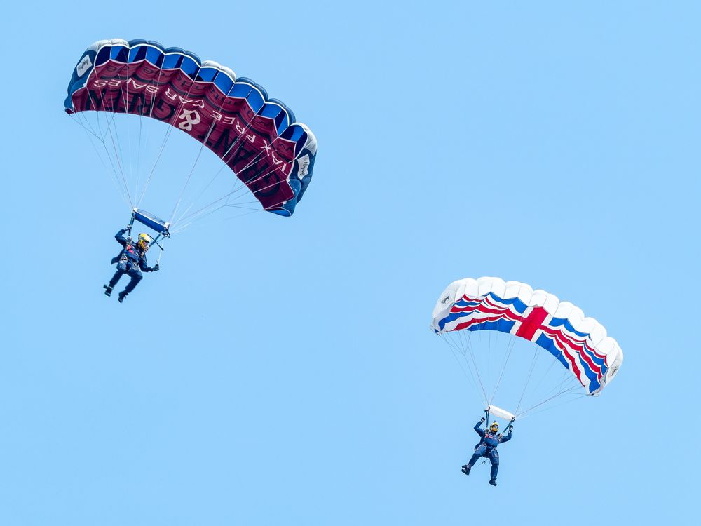 Men Parachuting on Clear Sky · Free Stock Photo