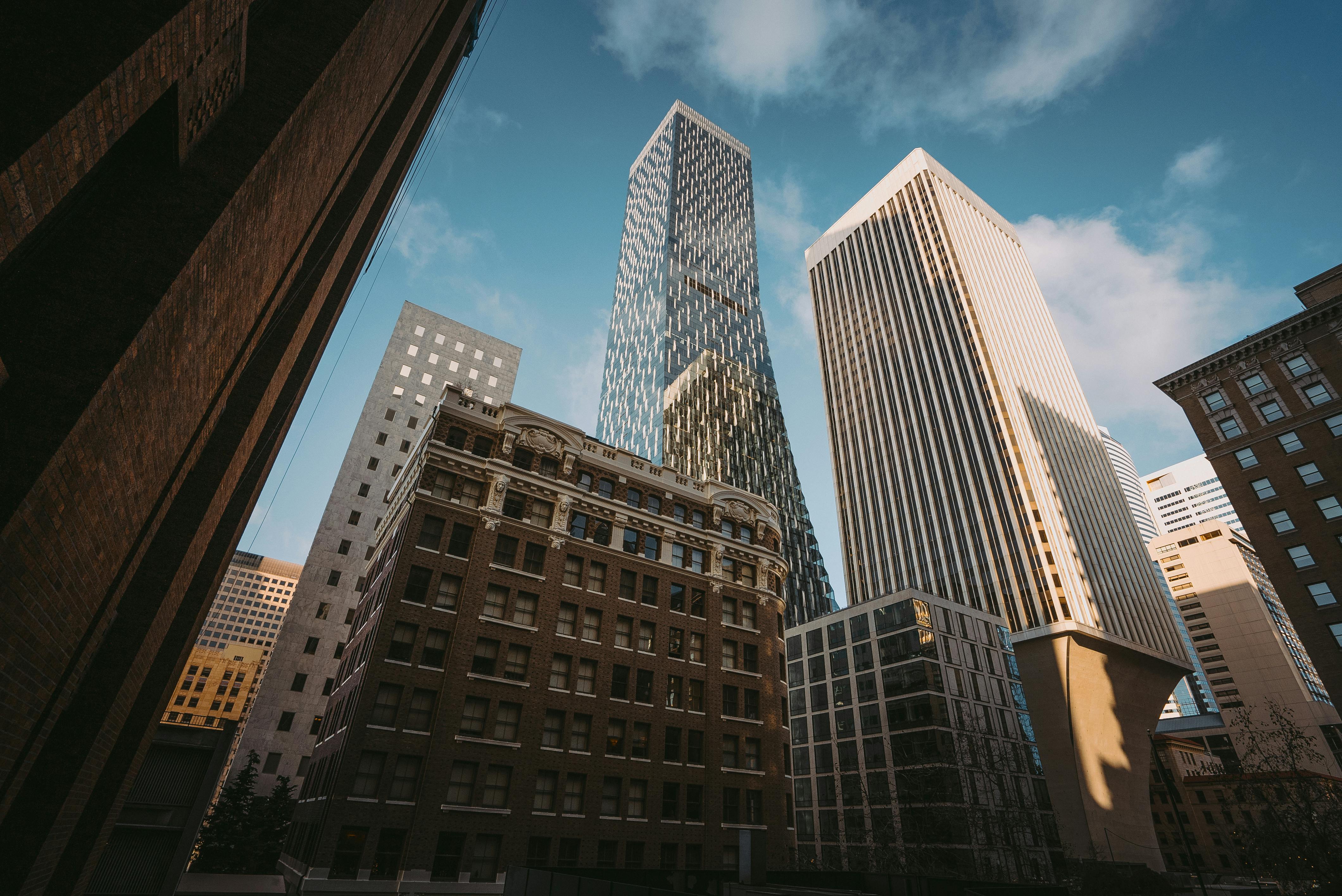 a view of tall buildings in a city