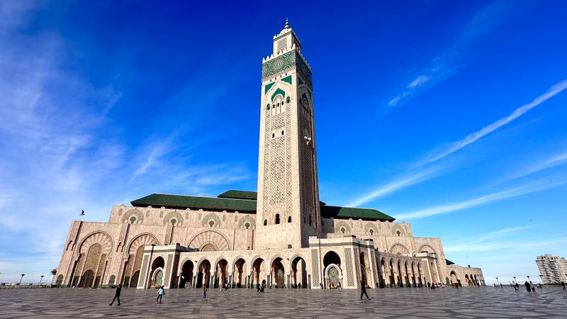 Hassan II Mosque minaret Casablanca wide angle