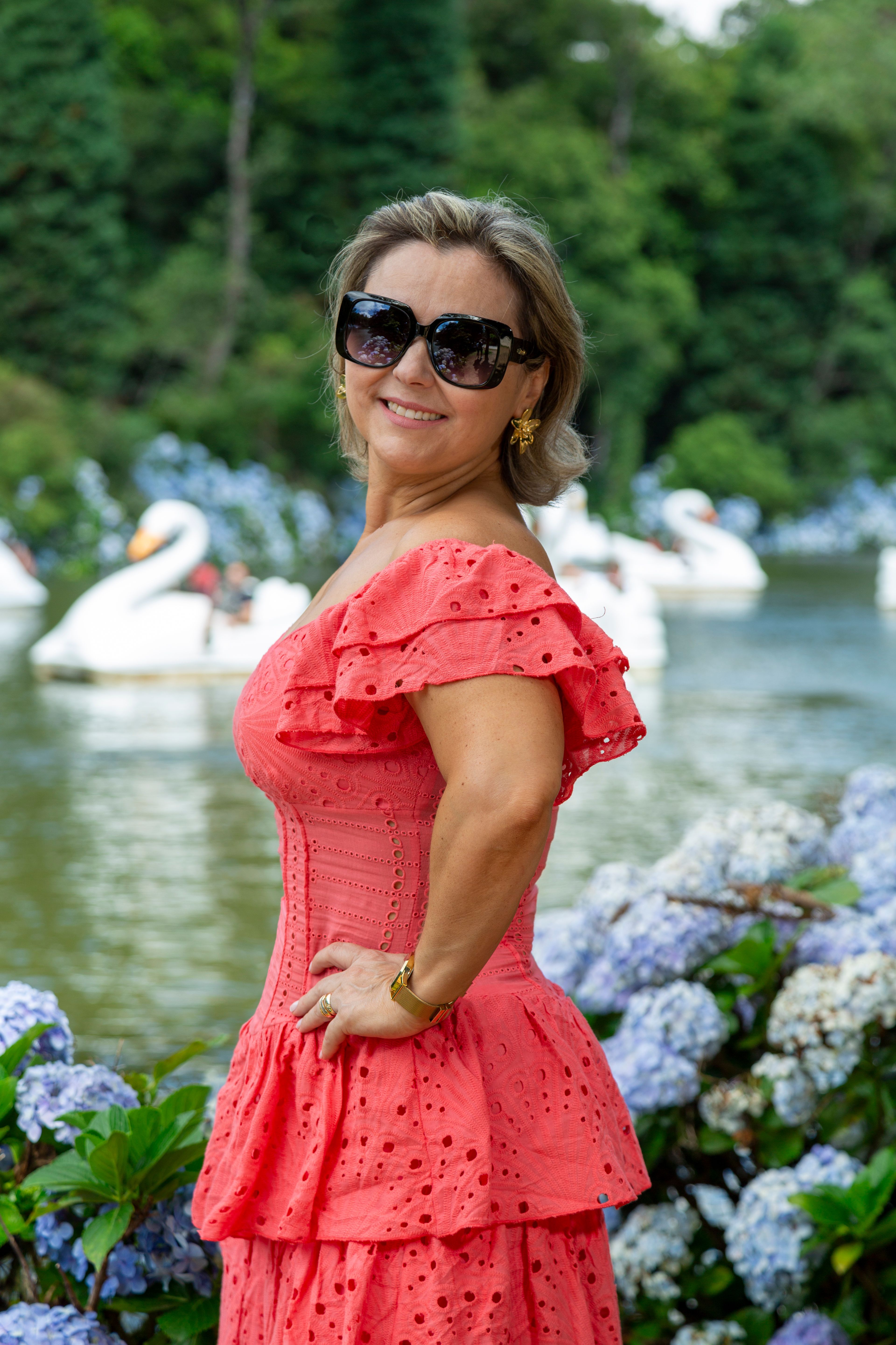A Woman in a Red Dress by the Pond · Free Stock Photo