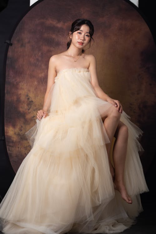 Woman Posing in Wedding Dress 