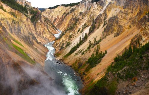 Free Stunning view of the Grand Canyon of the Yellowstone with river and cliffs. Stock Photo