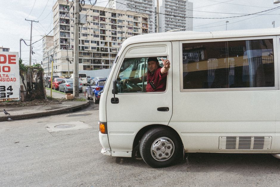 A colorful 'Diablo Rojo' bus on a street in Panama City