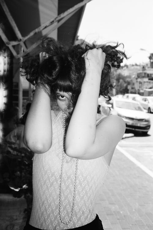 Portrait of Alternative Woman on a Street in Black and White 