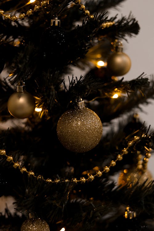 Foto d'estoc gratuïta de adorns d'or, arbre de Nadal, brillantor