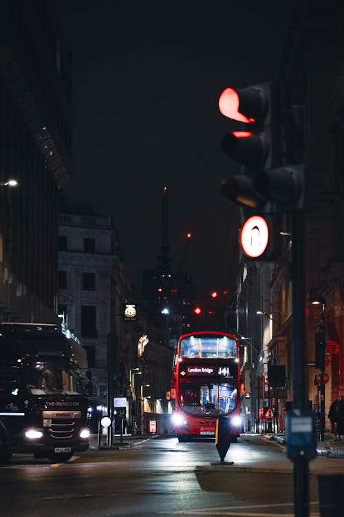 Double Decker Bus in London at Night