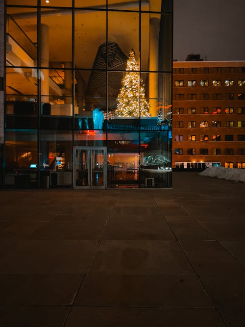 Illuminated Christmas Tree in a Closed Shopping Mall