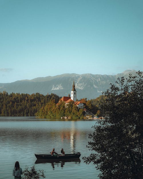 Couple on Boat on Bled Lake in Slovenia