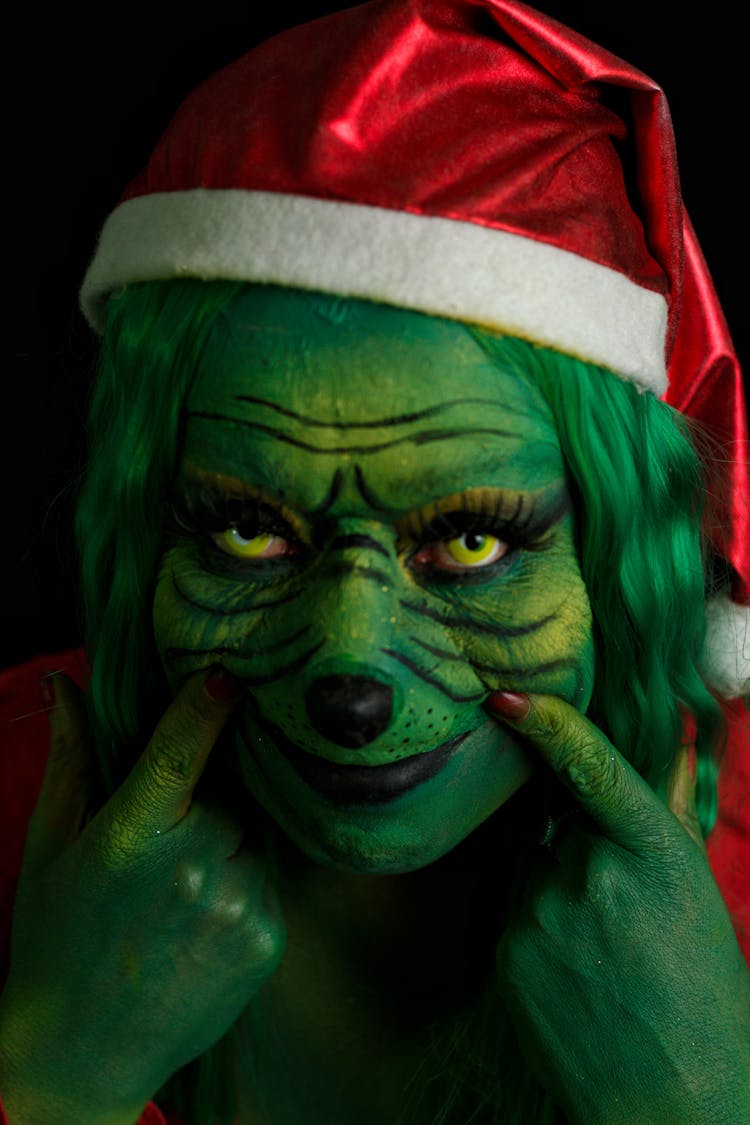 Woman Wearing Grinch Makeup