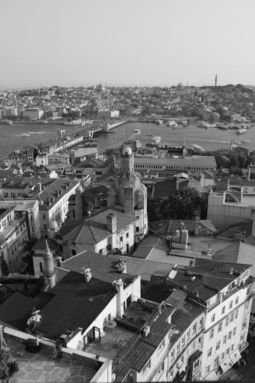 Drone Shot of Istanbul in Black and White