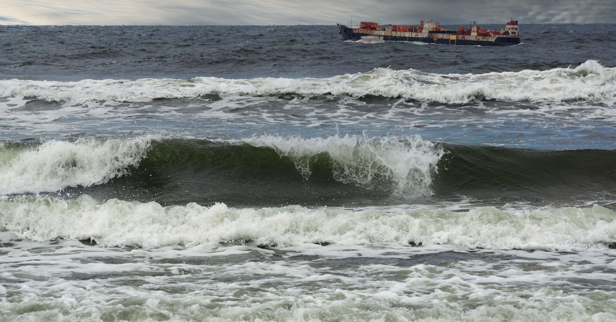 Ship Wave Transportation Ship behind Waves on Sea Shore · Free Stock Photo