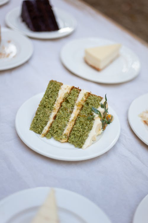 Plates with Different Slices of Cakes