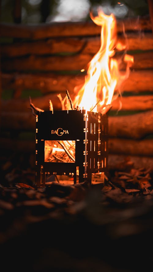 Campfire Burning at Night