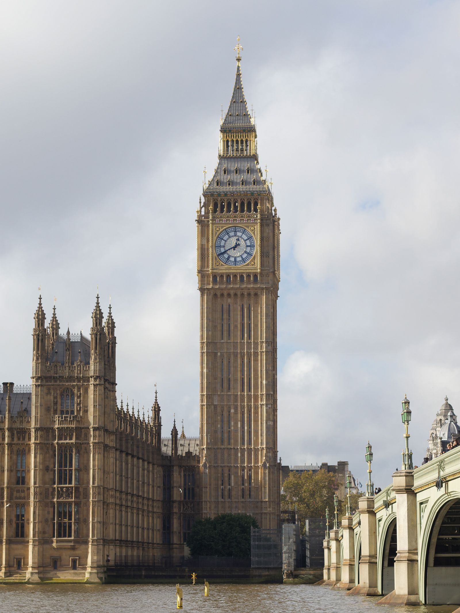 The Elizabeth Tower and Palace of Westminster seen from across the Thames