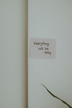 Simple motivational note with "everything will be okay" written.