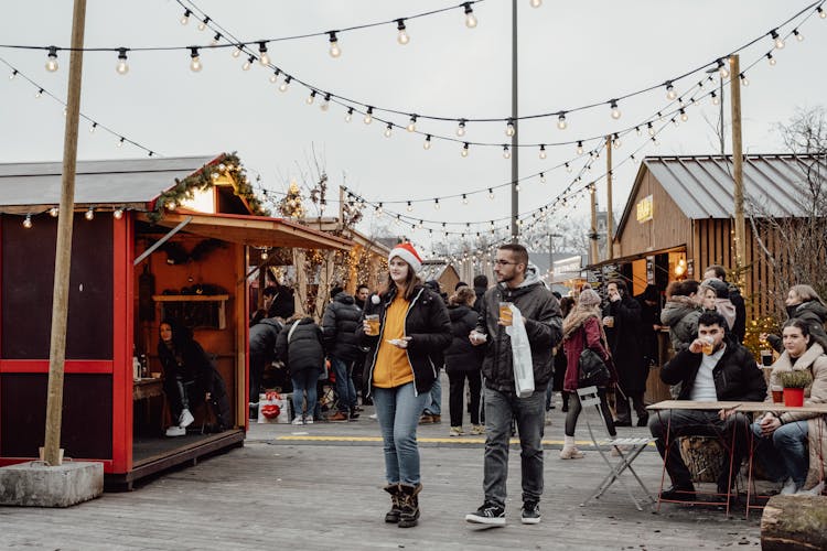 People In City During Christmas Fair