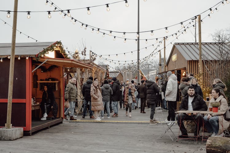 People In City During Christmas Fair