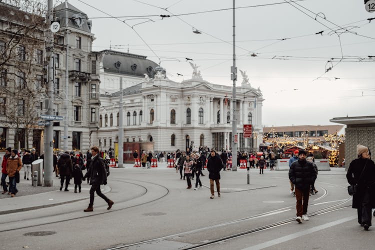 People In City During Christmas Fair