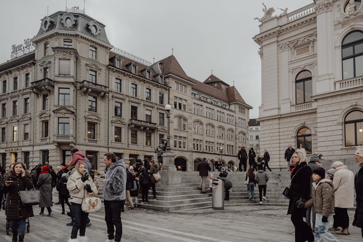 People In City During Christmas Fair