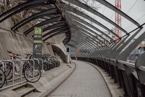 Bicycles Parked Next to a Walkway