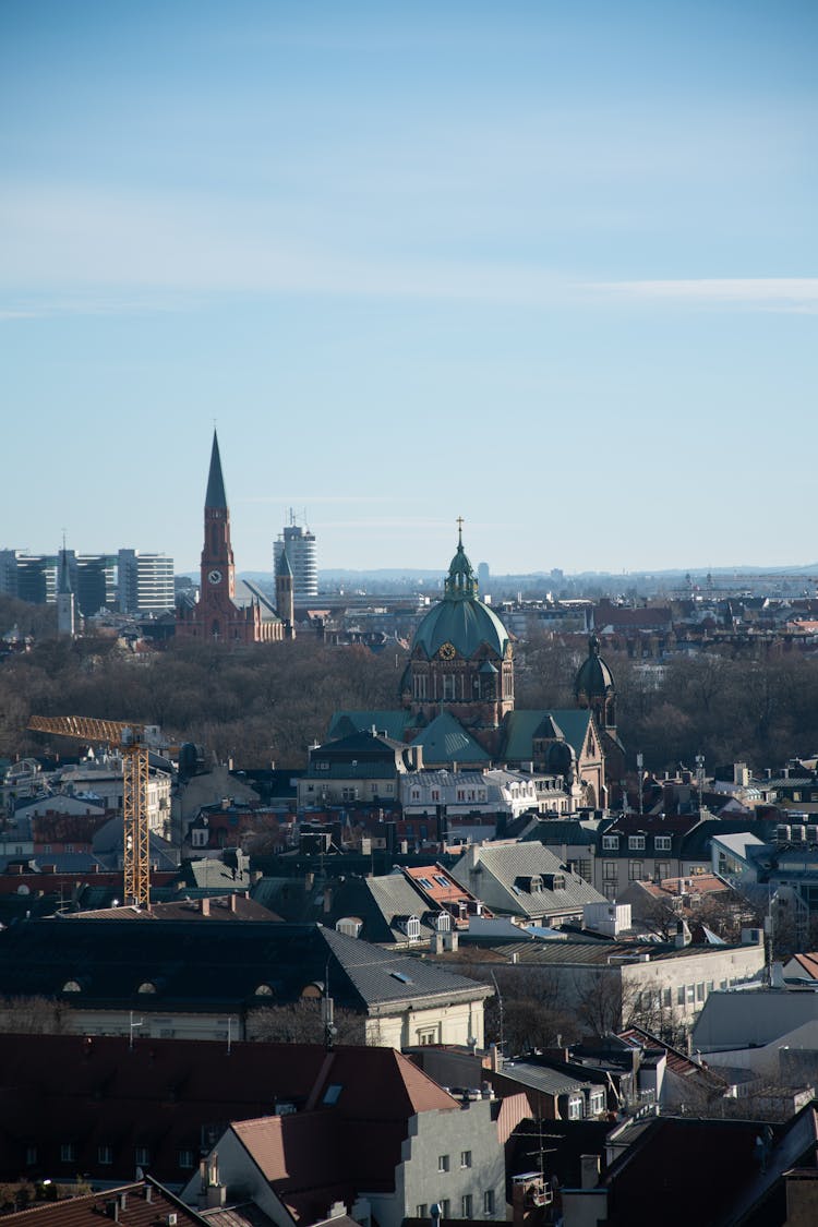 Cityscape Of Munich, Germany With The View Of The St. Luke Church 