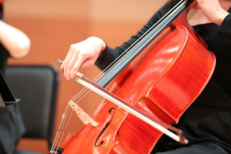 Hand Playing Cello With String