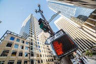 从动态视角看旧金山市中心的摩天大楼和红绿灯