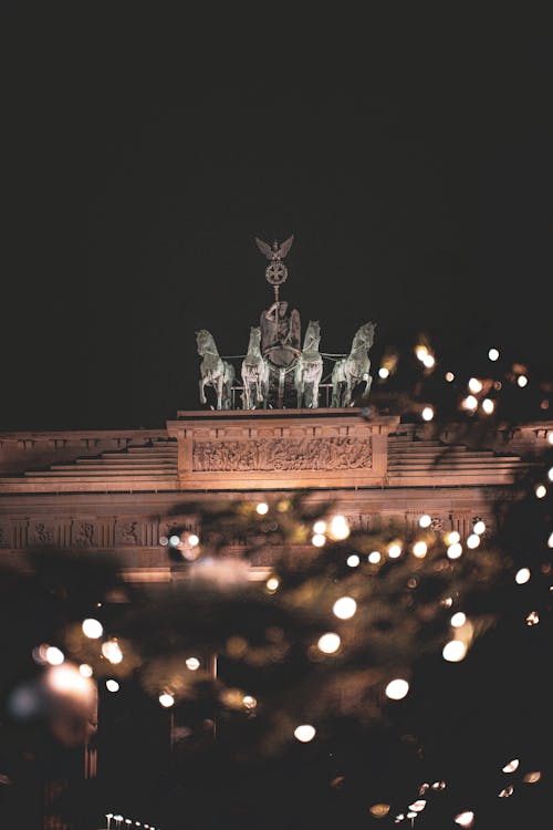 Brandenburg Gate Quadriga in Berlin, Germany at Night