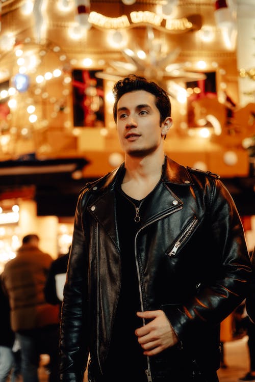 Man in Leather Jacket and Black T-Shirt