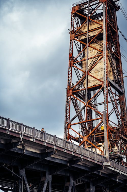 Man Standing on Steel Bridge in Portland, USA