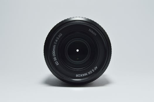 High-quality image of a Nikon camera lens, ideal for photography enthusiasts and professionals.
