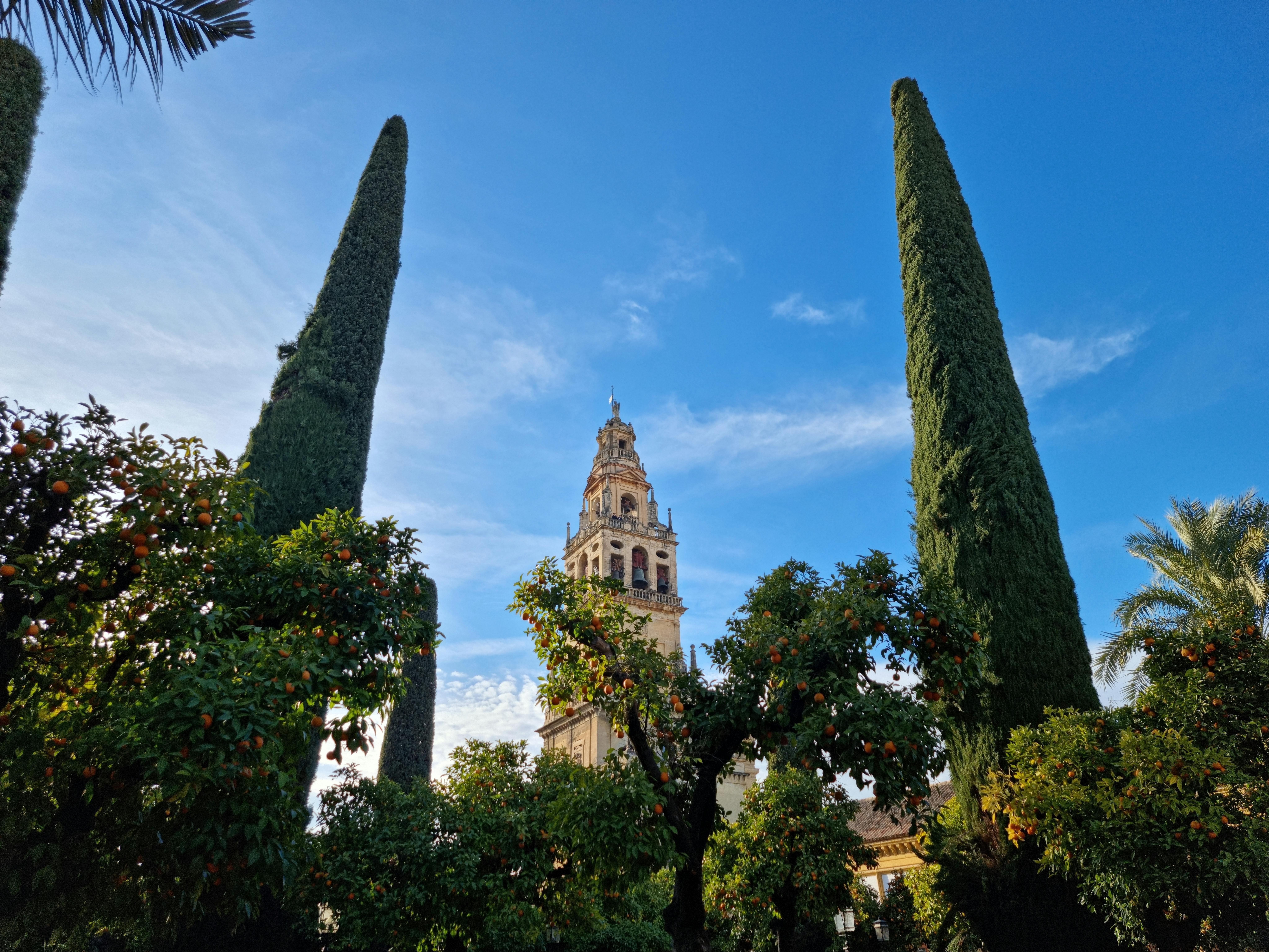 Minaret of a Mosque in a Park in Cordoba