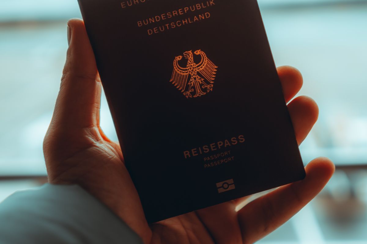 Passport held up before a border check