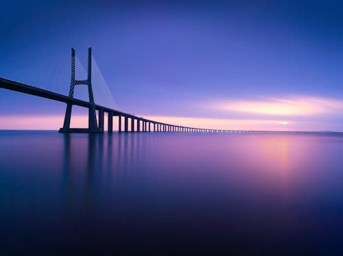 Silhouette of Vasco Da Gama Bridge in Portugal 